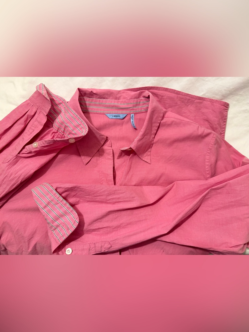 Izod perfectly pink lined hems cuffs Cotton shirt size XL